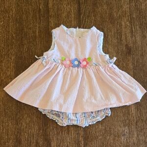 Florence Eiseman Girls' Floral Applique Seersucker Romper, Size 9M